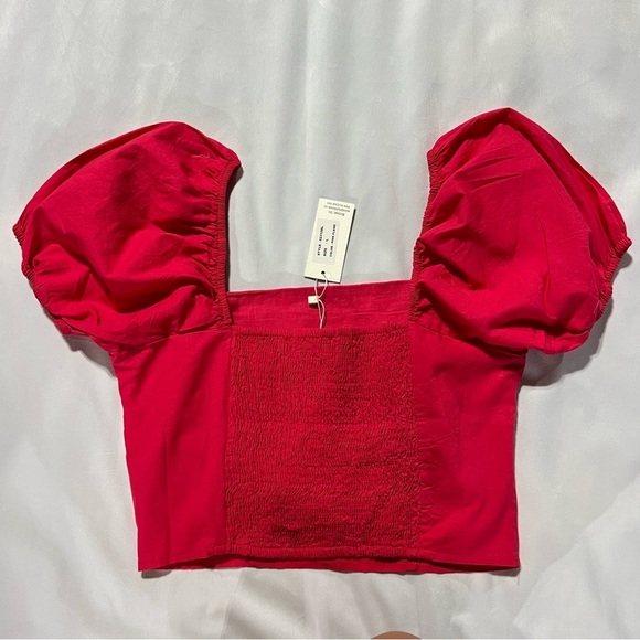 NWT Sim & Sam Puff Sleeved Crop Top Square Neck Size Large in Color Fire Pink - Picture 8 of 8